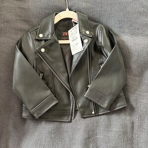 Zara Black Faux Leather Jacket with Silver Accents